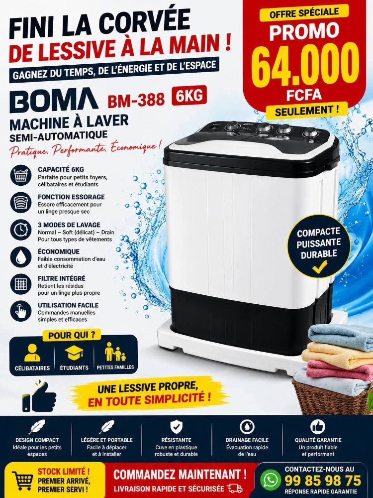 Machine à laver 6kg semi automatique BOMA